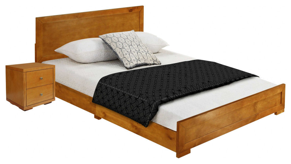 Moma Oak Wood Platform Twin Bed With Nightstand