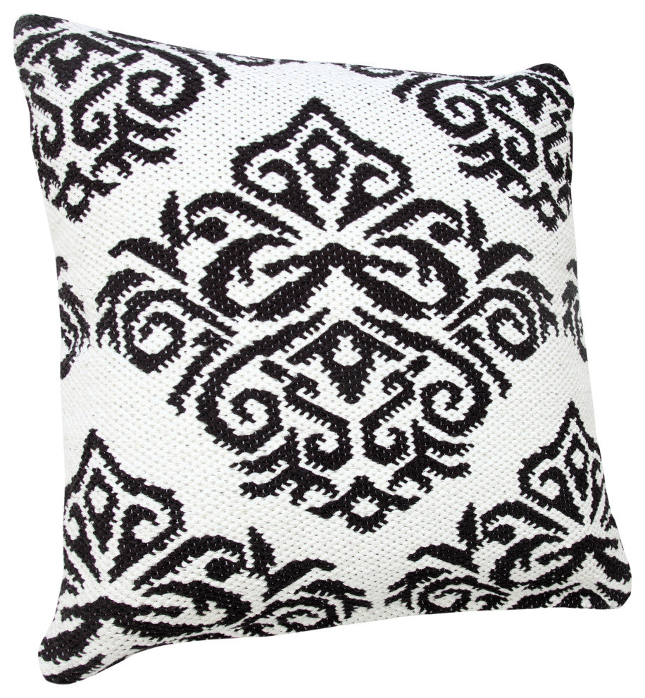 Ox Bay Machine-Made White/Black Medallion Cotton Blend Pillow Cover, 20"x20"