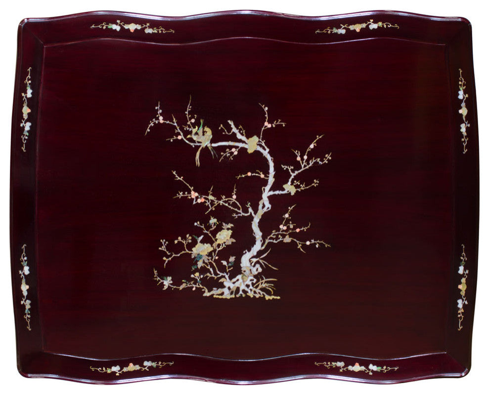 Dark Cherry Chinese Mother of Pearl Inlay Rosewood Royal Palace Coffee Table