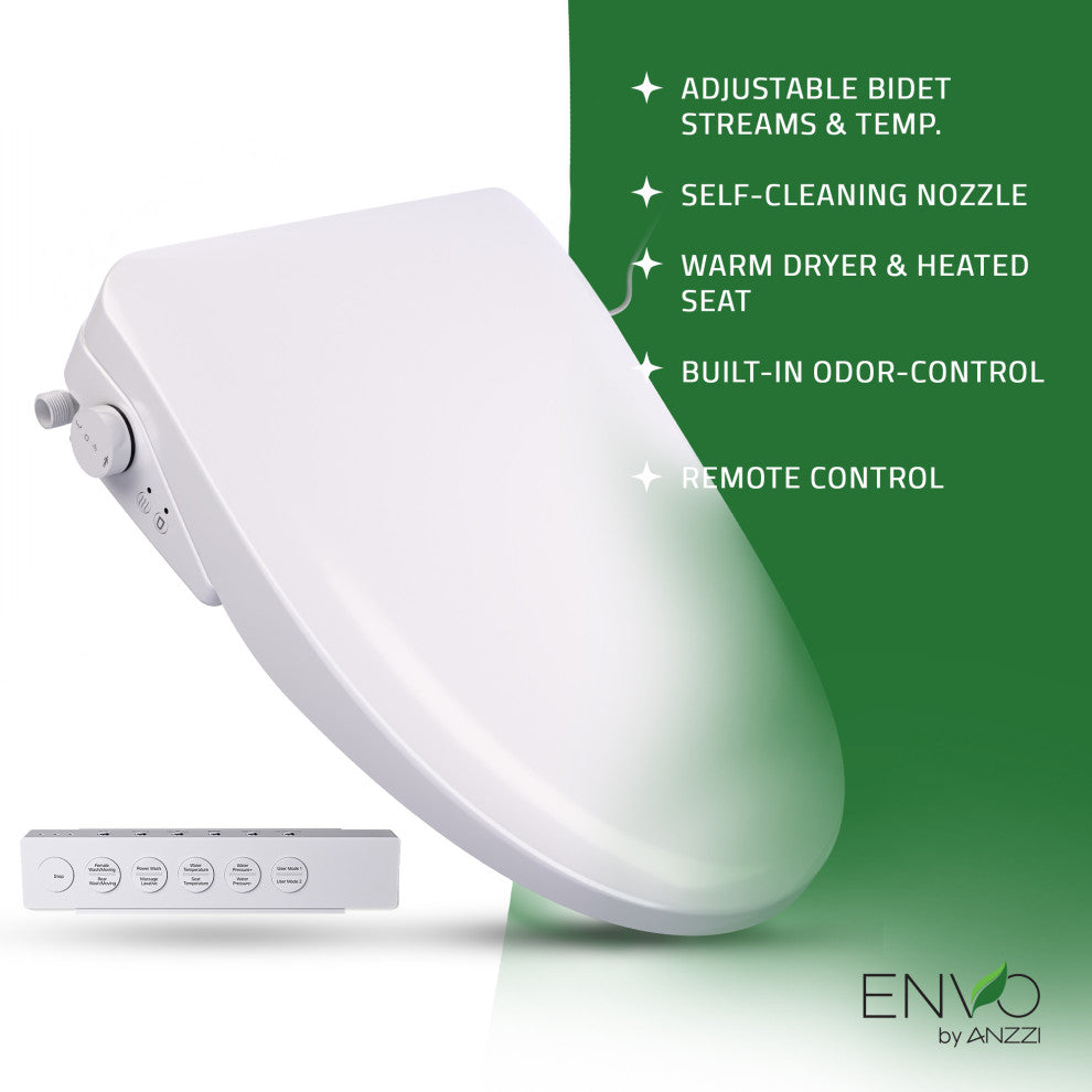 Electric Bidet Seat With Auto Lid, Heated, Self Cleaning, and Classic Remote