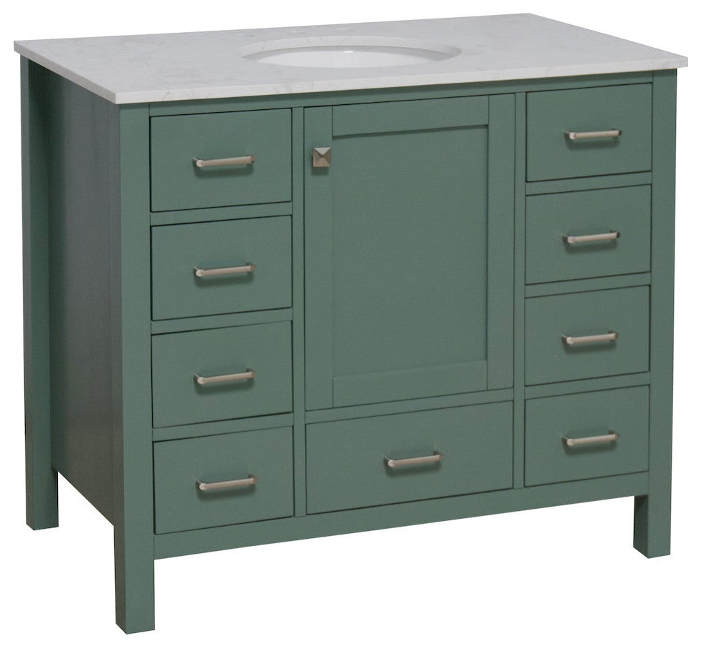 Horizon 42" Bathroom Vanity, Sage Green, Engineered Carrara