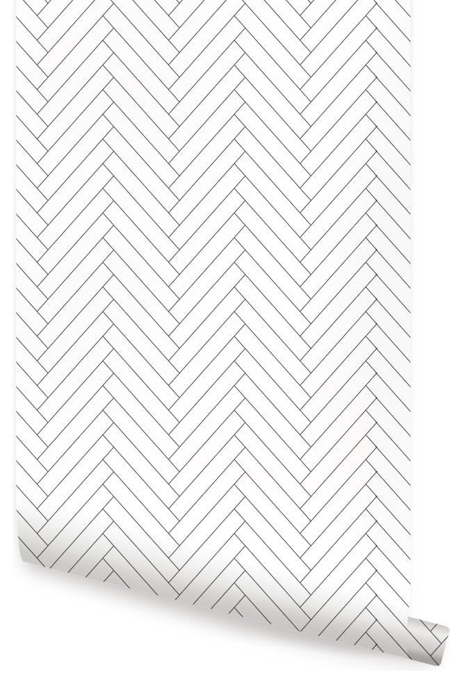 Herringbone Tile Pattern Peel-and-Stick Vinyl Wallpaper, 24"w X 108"h