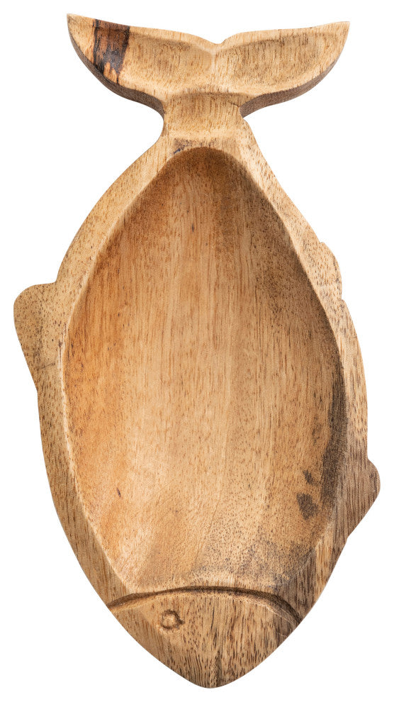 Coastal Carved Wood Fish Shaped Dish, Natural