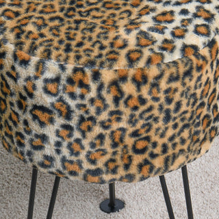 Leopard Faux Fur Ottoman, 13''x13''x17''