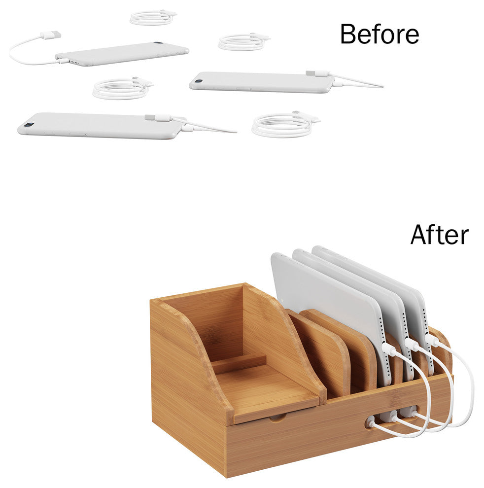 Lavish Home Bamboo Charging Dock and Cord Management Station