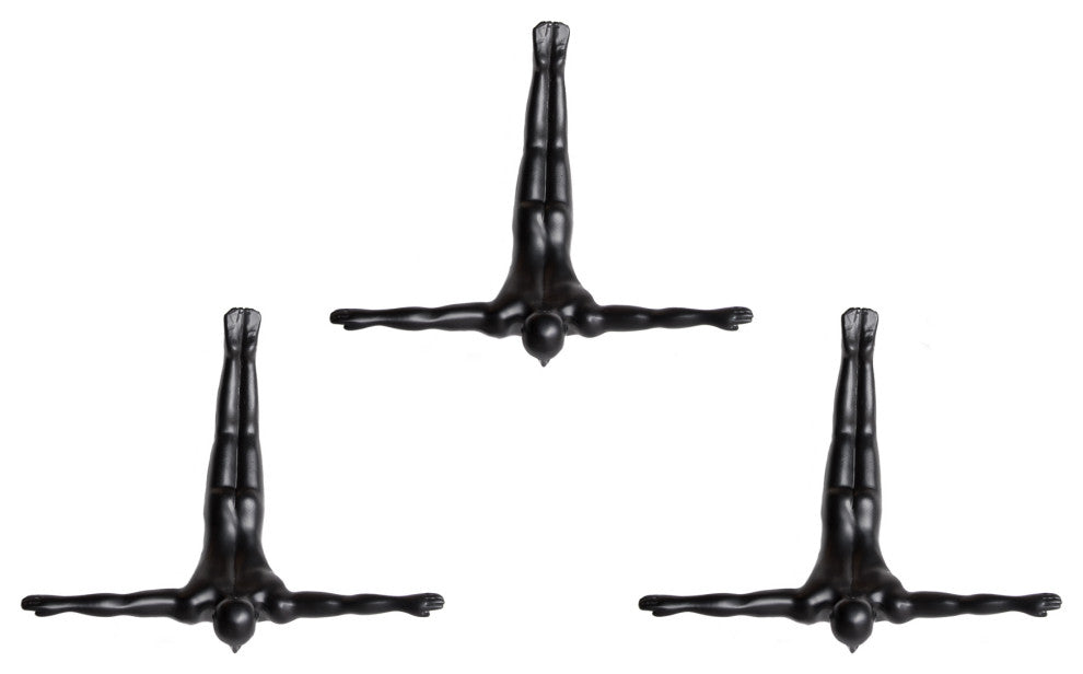 Set of Three 7" Black Diver Resin Wall Decor