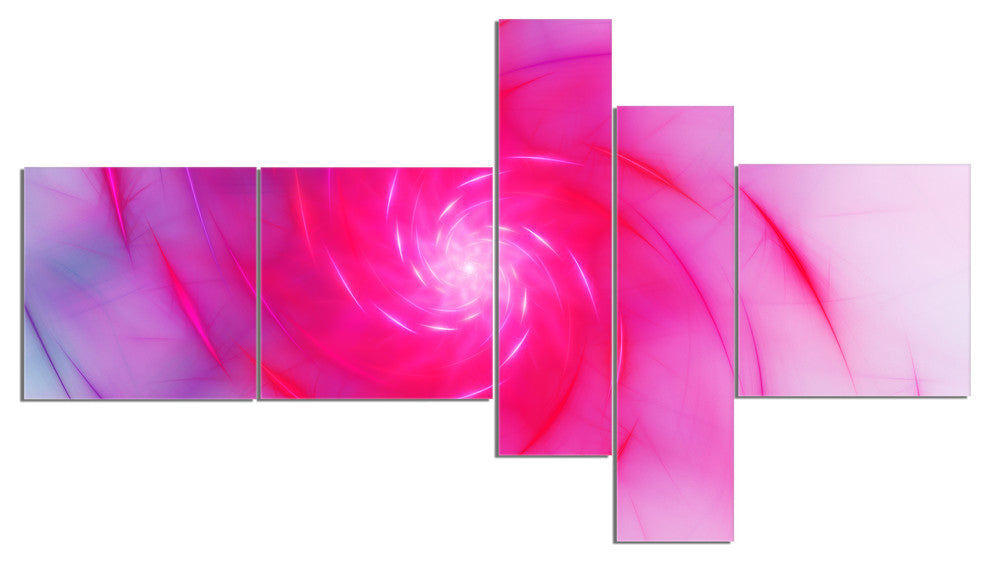 Beautiful Fractal Pink Whirlpool, Floral Canvas Art Print, 60"x32", 5 panels