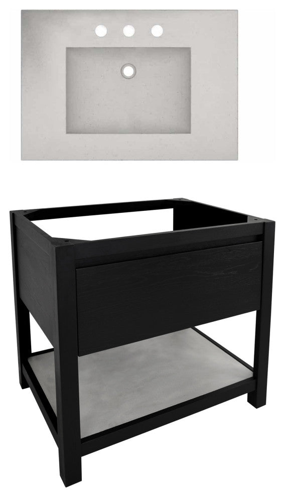 Solace Vanity Set with Palomar Vanity Top and Sink, Ash, Midnight Oak, 30"