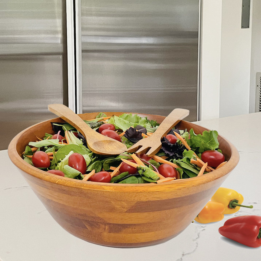 3 Piece Wood Salad Bowl Set, Large