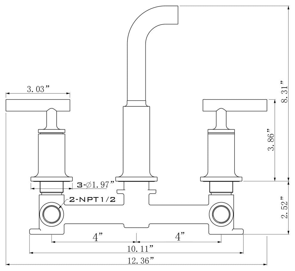 Luxury Dual Handle Wall Mounted Bathroom Faucet, Brushed Gold