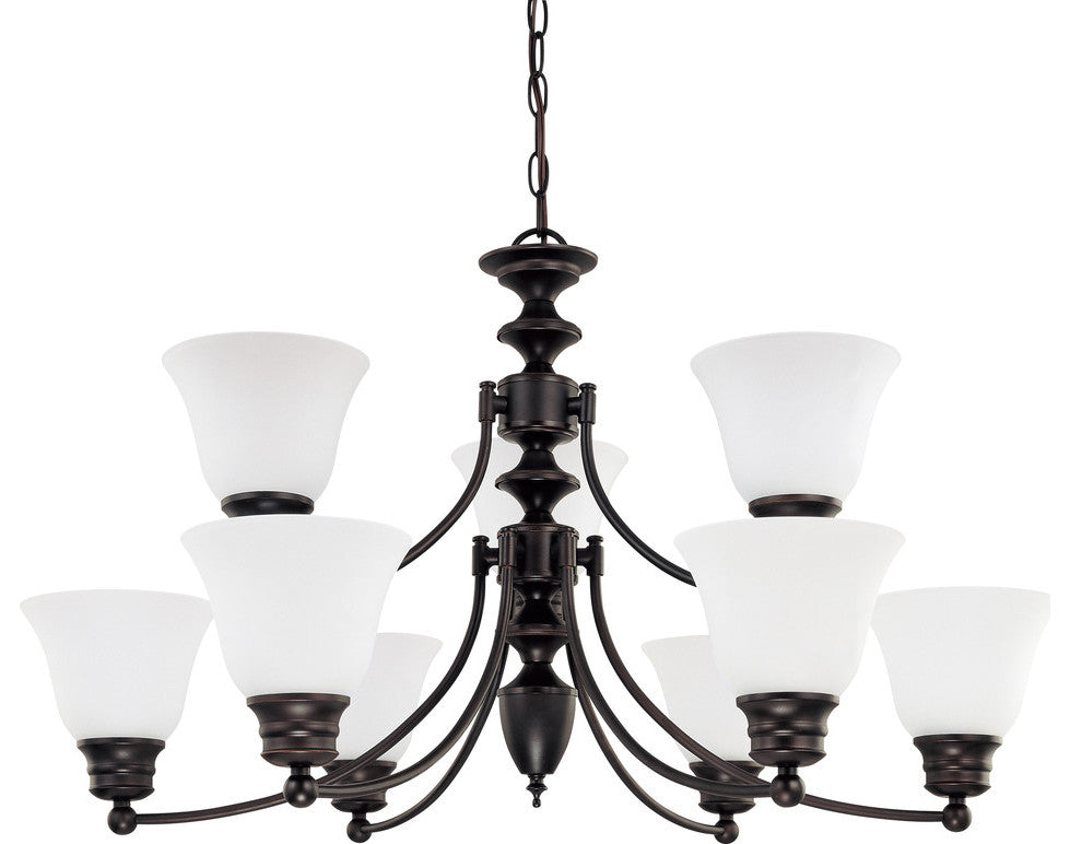 Empire 9 Light - 32" Chandelier With Frosted White Glass