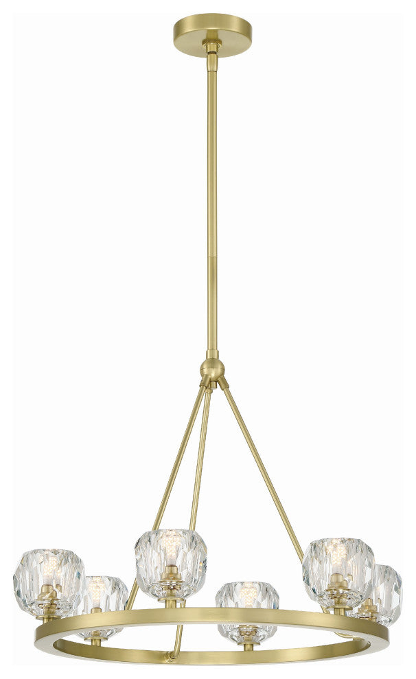Aragon 6-Light Soft Brass Chandelier, Faceted Cut Crystal