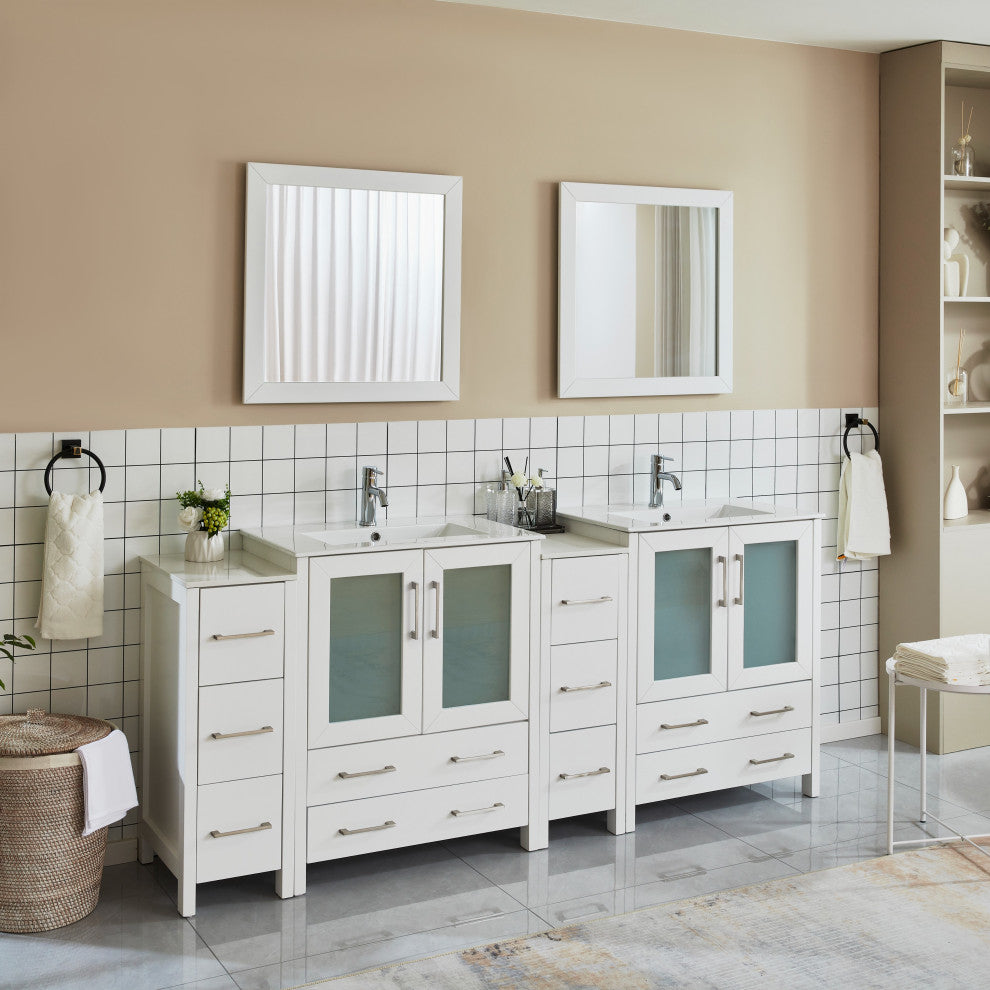 Vanity Art Vanity Set With Ceramic Top, 84", White