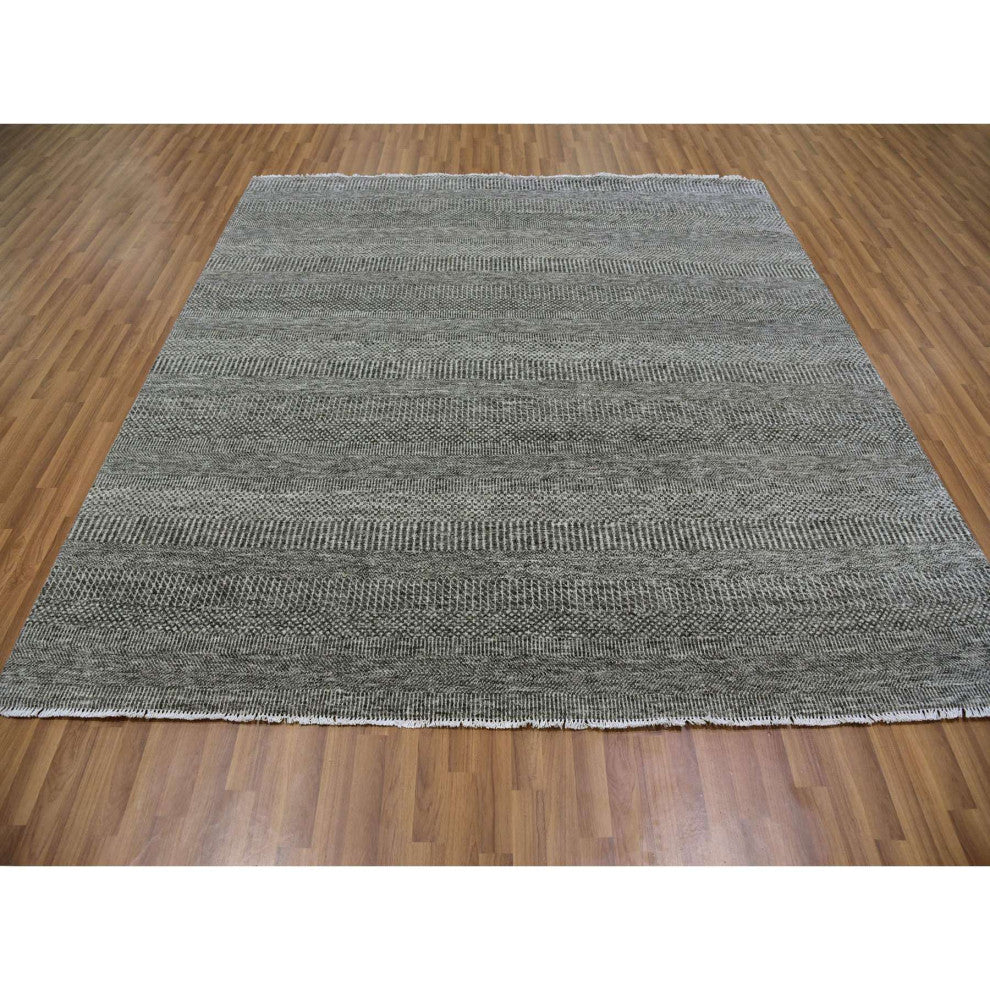Harbor Gray Organic Undyed Wool Grass Design Square Hand Knotted Rug 8'1"x8'2"