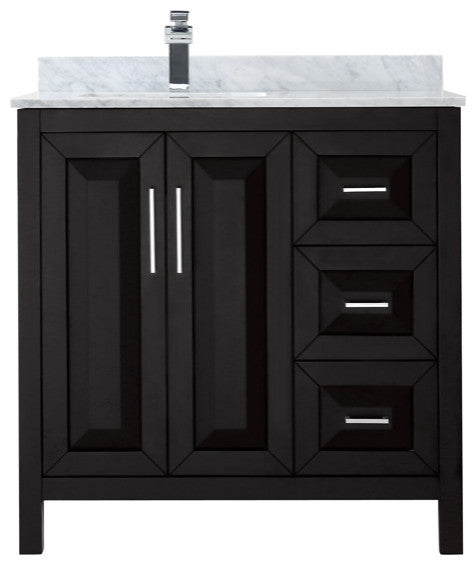 36" Single Vanity, Espresso, White Carrara Marble Top, Undermount Square Sink
