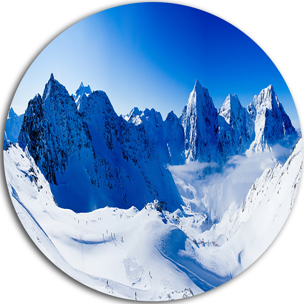 Blue Winter Mountains, Photography Round Wall Art, 23"