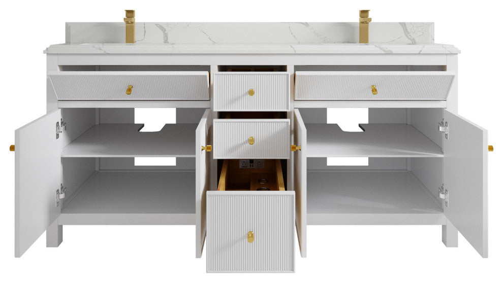 Sonoma 72 Double Sink Reeded Bath Vanity in White 1.5" Calacatta Laza