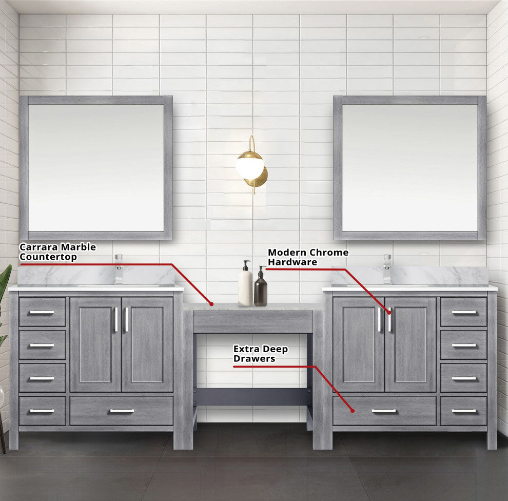 Lexora Coraline Double Vanity Distressed Gray 102 With Top, Faucet & Mirror