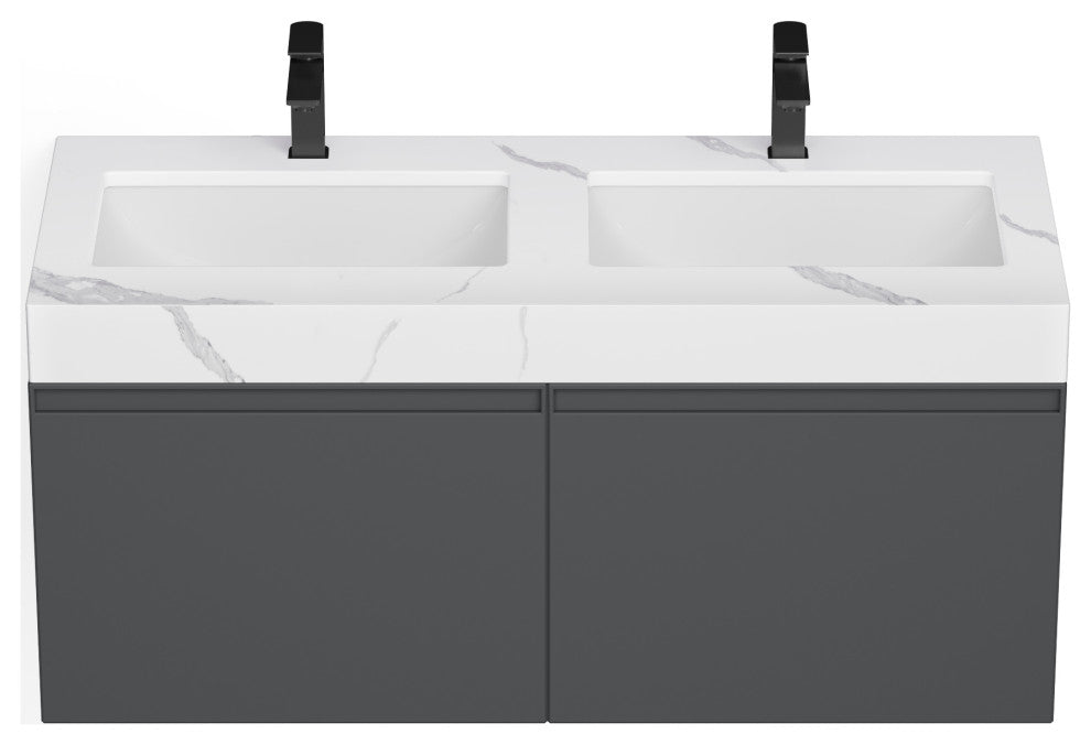 The Monolith Bathroom Vanity, Dark Gray, 48", Double Sink, Wall Mount