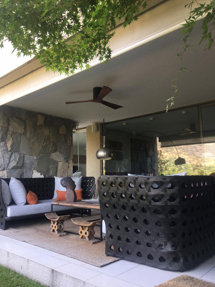 Irene-3 52" Hugger Ceiling Fan, Black With Walnut Blades