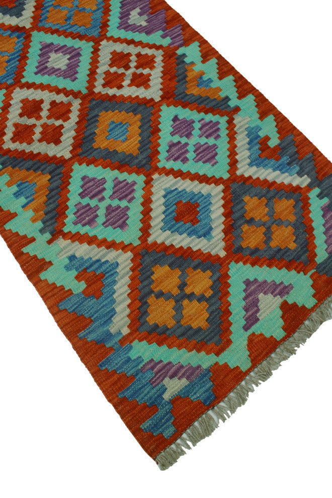 Sangat Kilim Hatima Red/Blue Runner, 2'5x9'5