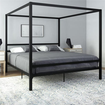 DHP Modern Metal Canopy Poster Bed in King in Black