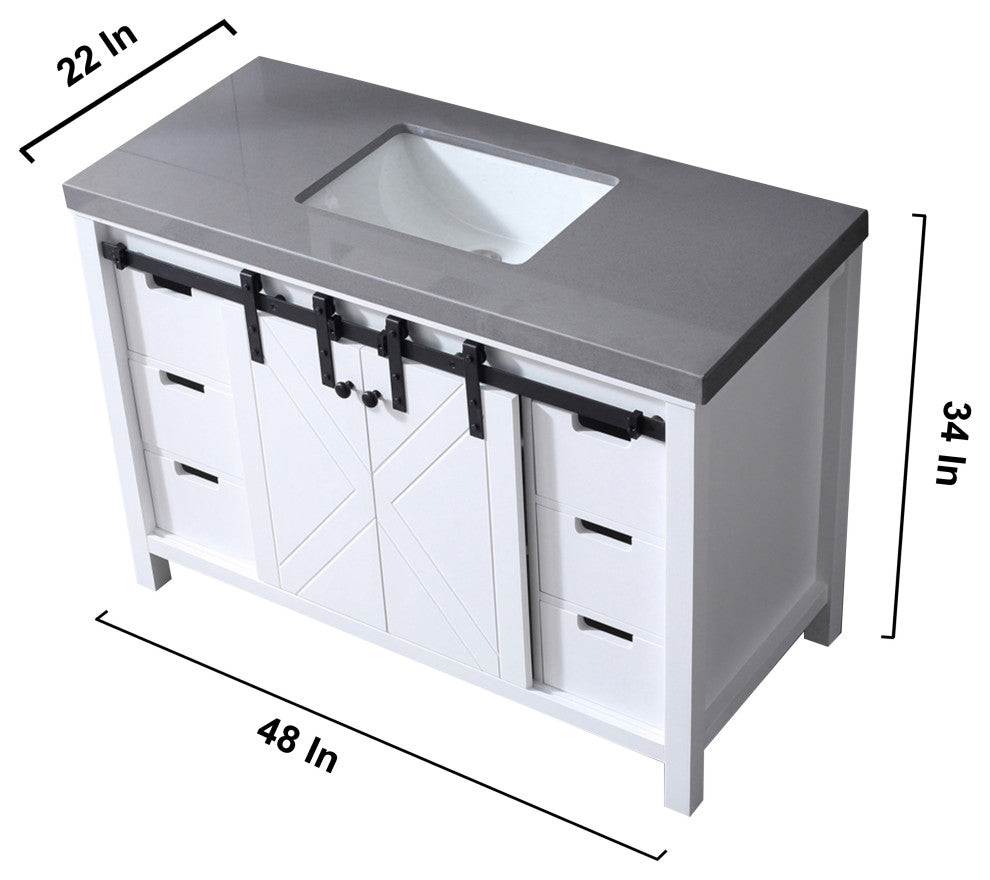 Marsyas 48" Single Vanity Cabinet Gray Quartz Top Square Sink, 44" Wall Mirror