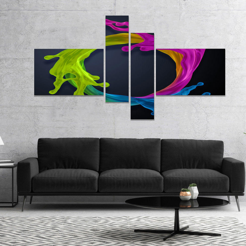 Colorful Splash Round, Abstract Canvas Art Print, 60"x32", 4 panels