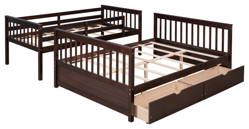 TATEUS Twin Over Full Bunk Bed With Storage Drawers Wood Bunked Bed, Espresso