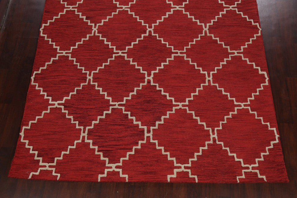 Red Trellis Contemporary Oriental Area Rug Hand-tufted Wool Carpet 8x11