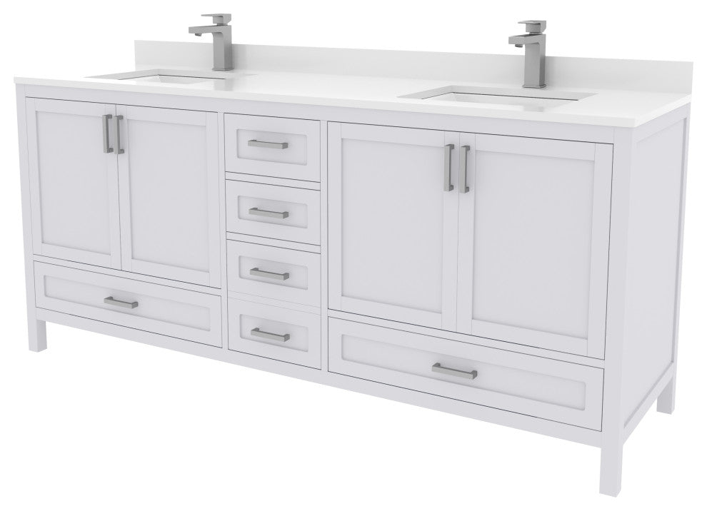 Rooh Bathroom Vanity, White, 72", Vanity, Countertop, Sink