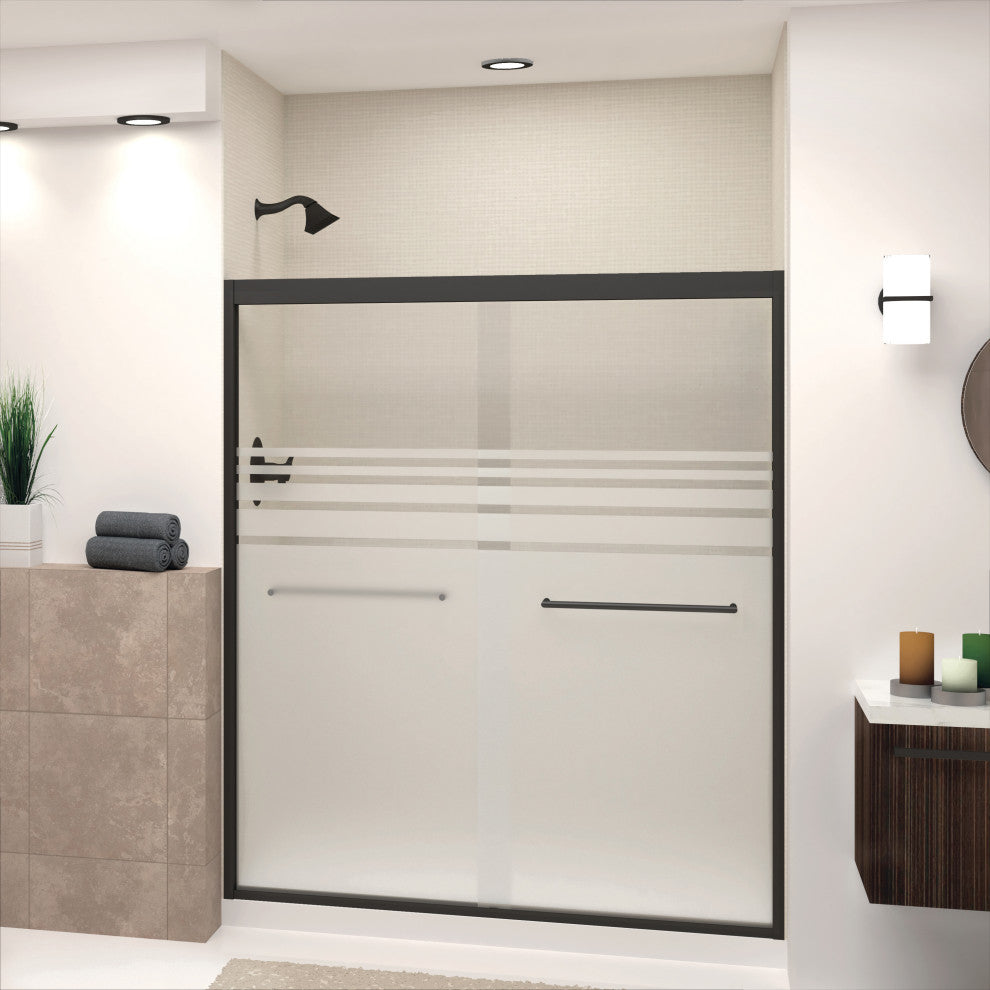 Frederick 59 in. W x 70 in. H Shower Door in Matte Black with Frosted Glass