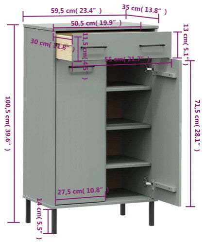 vidaXL Shoe Cabinet Hidden Shoe Organizer with Metal Legs Gray Solid Pine Wood