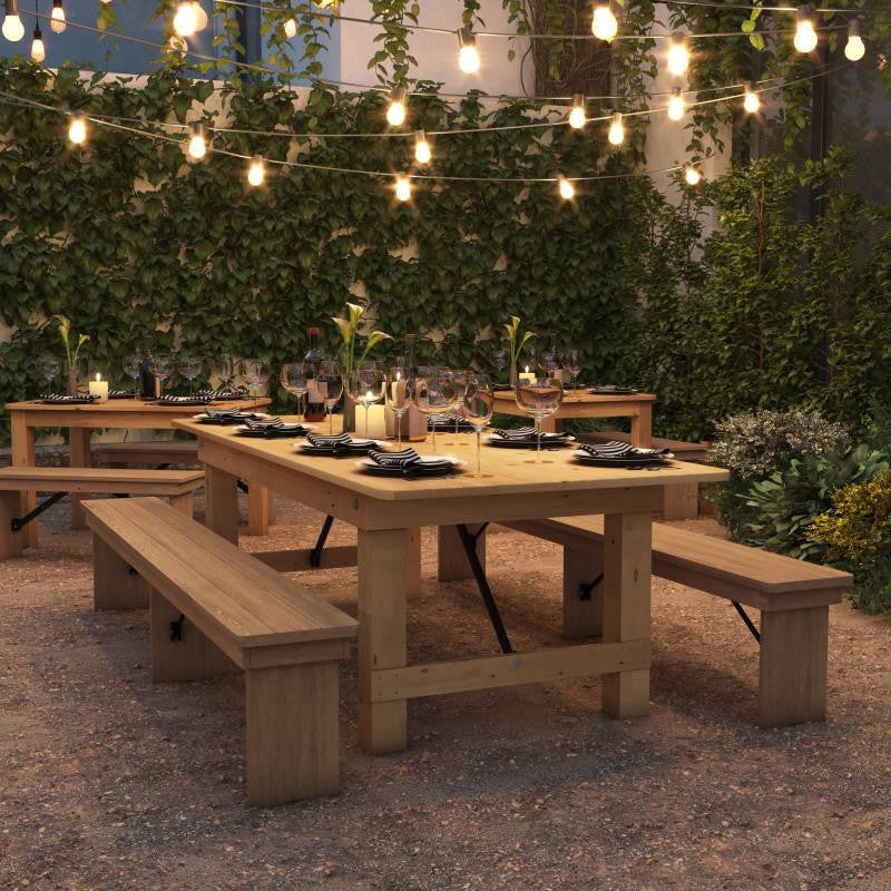 HERCULES Series 8' x 40" Solid Pine Folding Farm Table, Light Natural