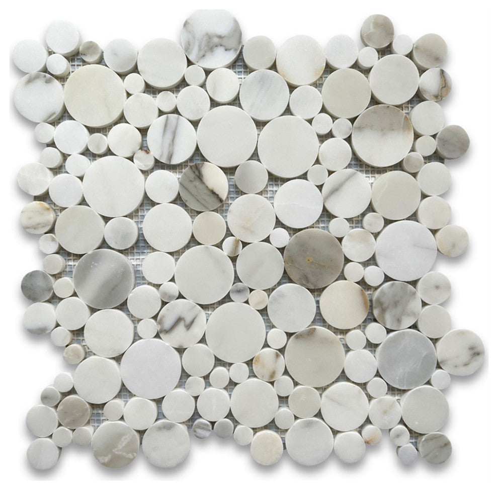 Calacatta Gold Calcutta Marble Bubble Round Paramount Tile Honed, 1 sheet