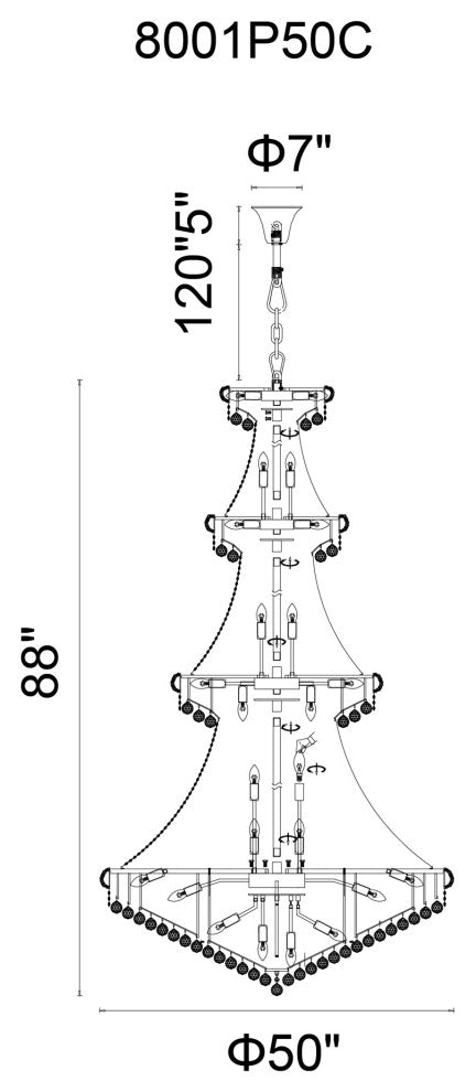 Empire 42 Light Down Chandelier With Chrome Finish