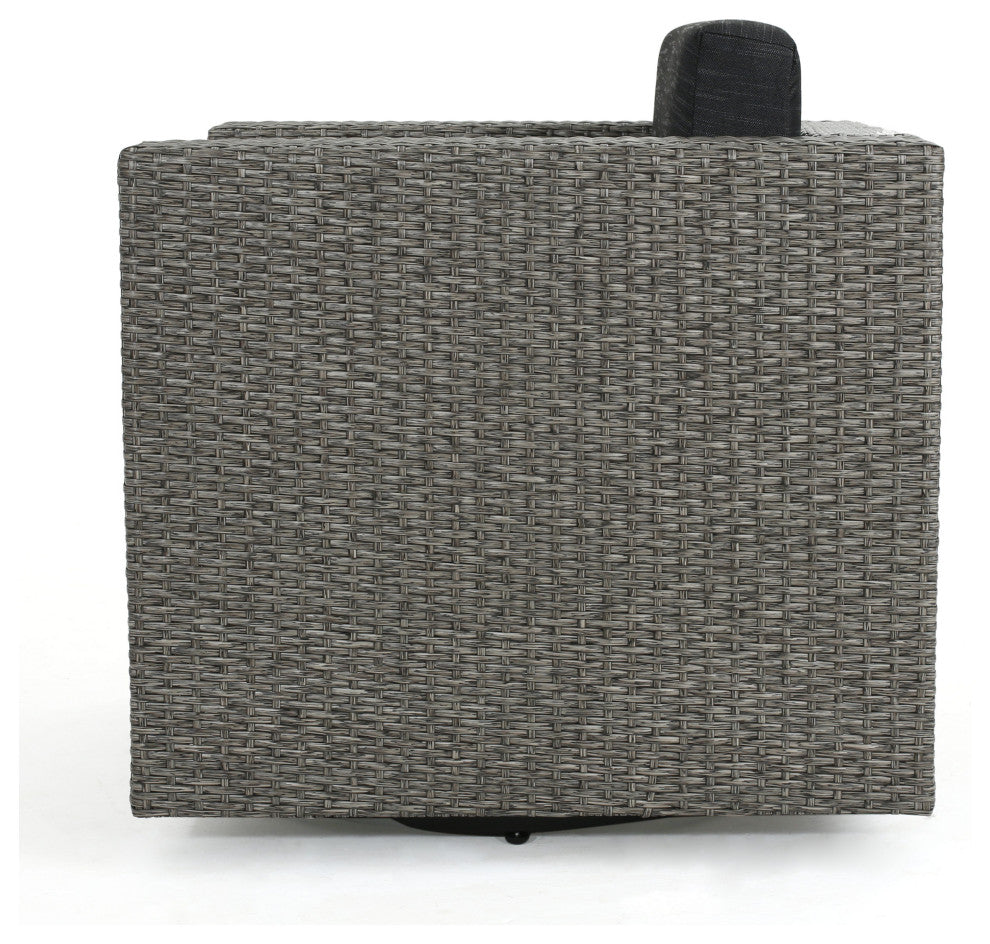 GDF Studio Venice Outdoor Wicker Swivel Club Chair, Mix Black/Dark Gray, Single