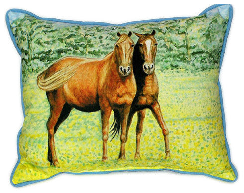 Pair of Betsy Drake Two Horses Large Indoor/Outdoor Pillows 16x20