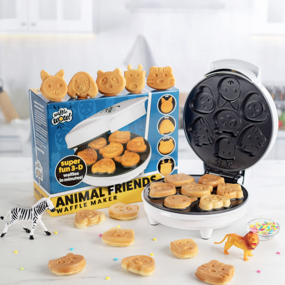 Animal Mini Waffle Maker - Make 7 Different Shaped Pancakes - Includes a Cat Dog