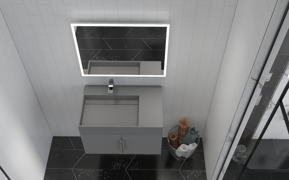 CastelloUSA Amazon 30" Left Wall Mounted Bathroom Vanity Set, Gray, Gray Top, Chrome Handles