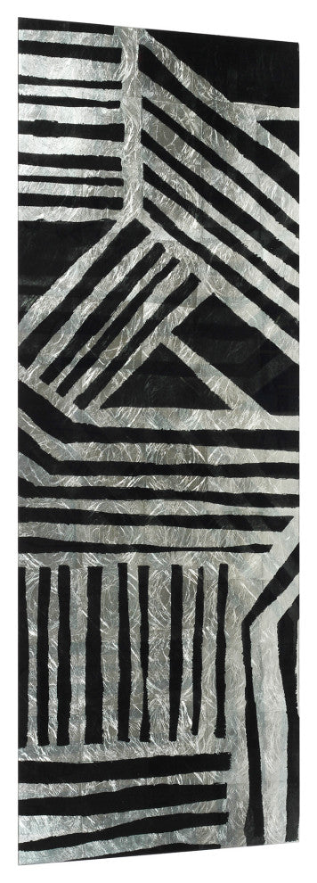 "Nokomis A" Abstract Wall Art Reverse Printed Tempered Glass With Silver Leaf