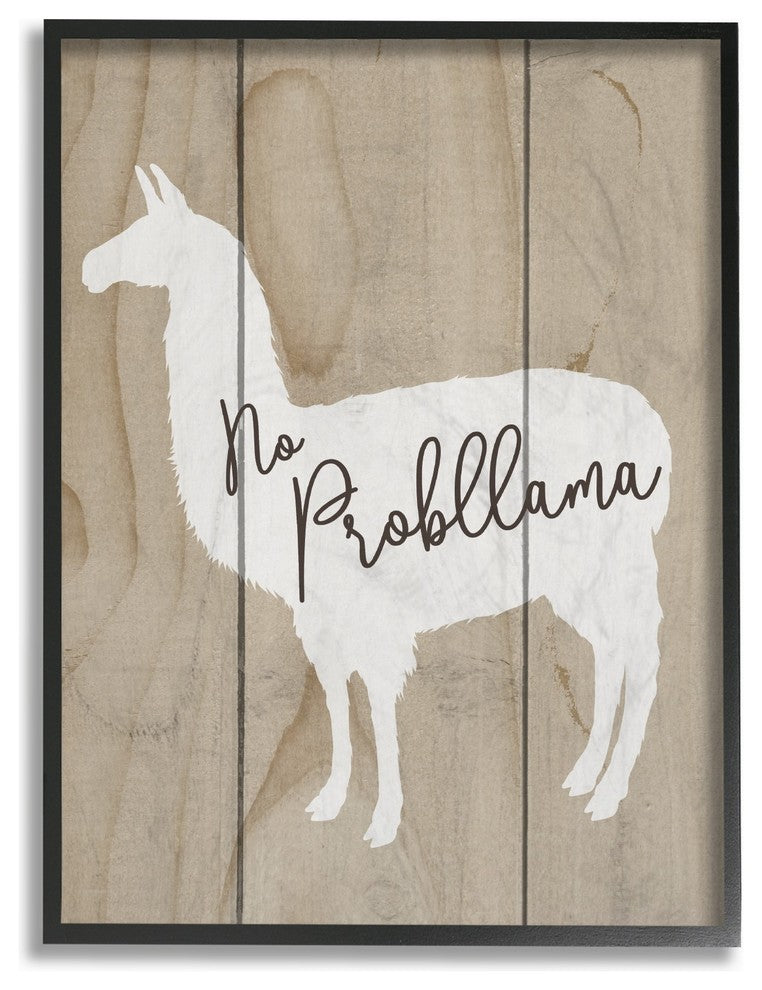 No Probllama Llama Planked Wood Framed Giclee Texturized Art, 16"x20", Framed Gi