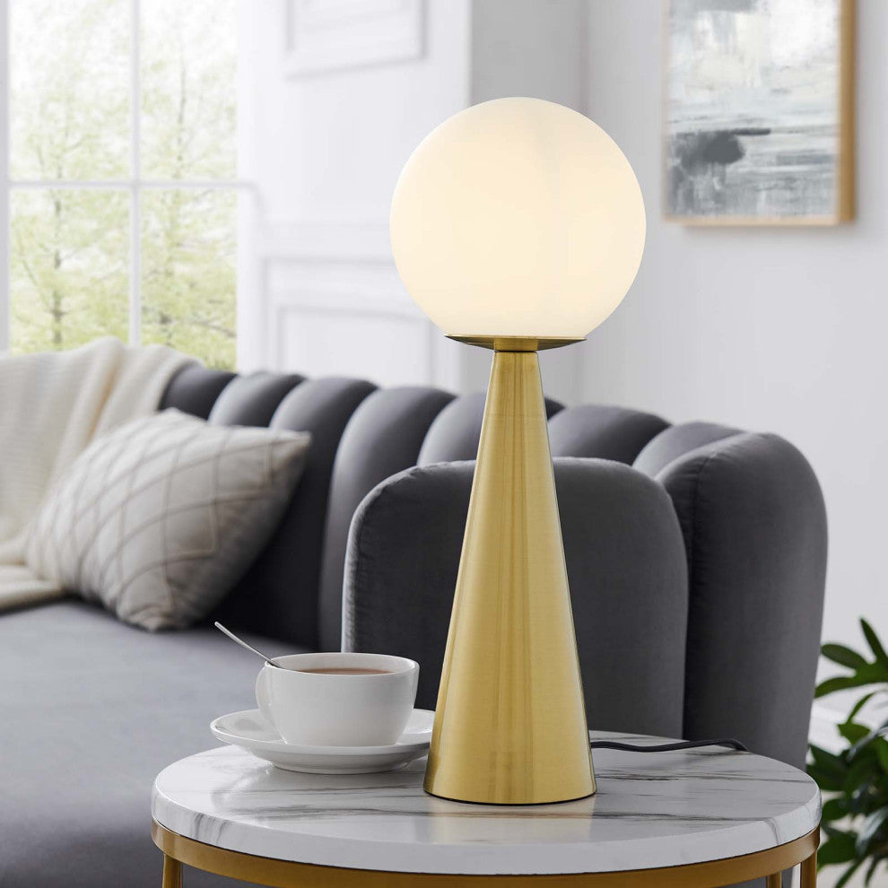 Table Lamp, White Gold, Glass, Modern, Mid Century Cafe Bistro Hospitality
