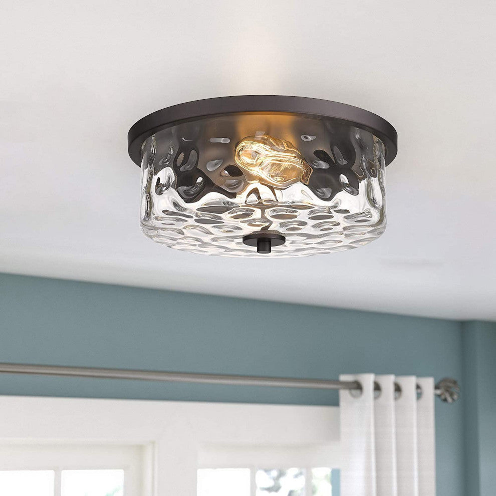 2 Light Flush Mount, Industrial Glass Ceiling Light Fixture