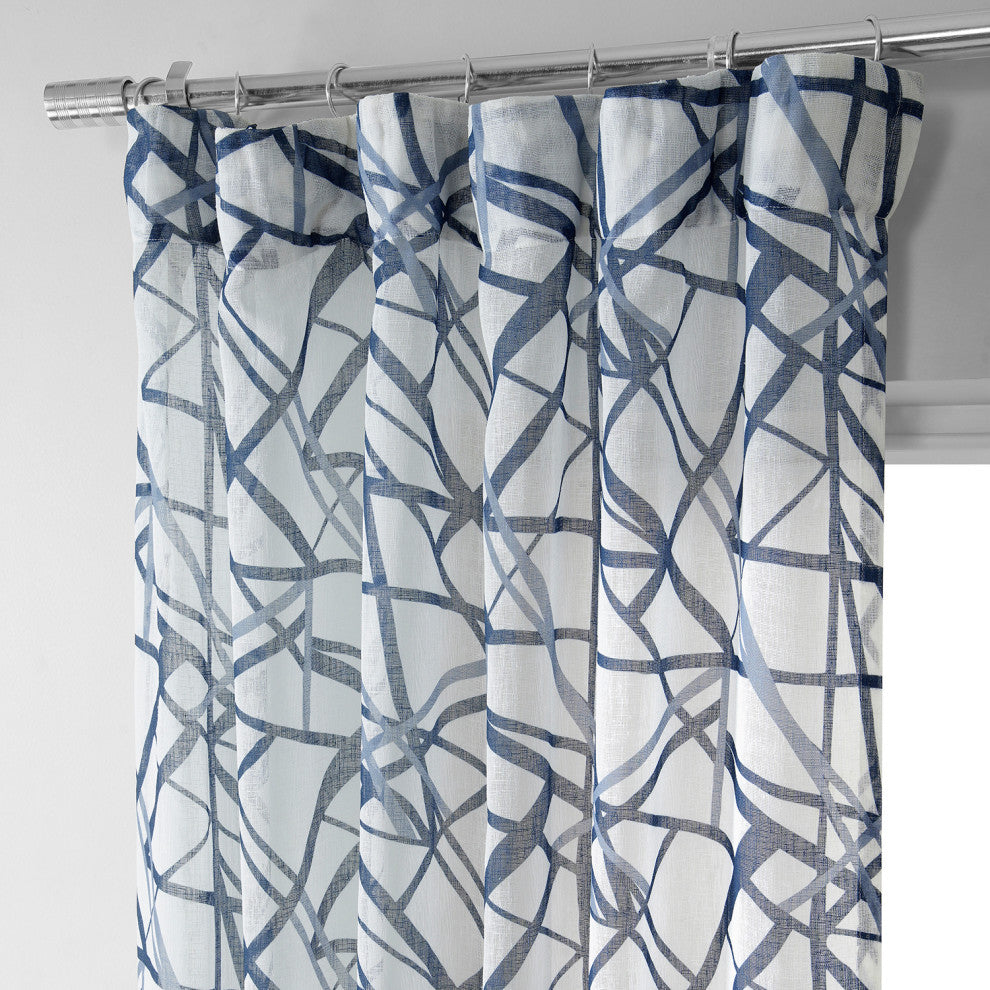 Matrix Printed Sheer Curtain Single Panel, Blue, 50"x96"