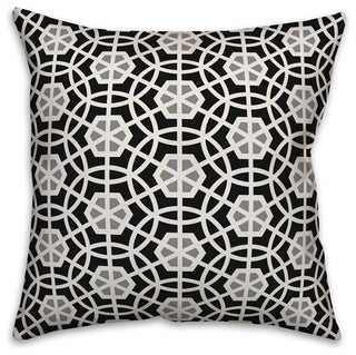 Black and Gray Geo Circles 16x16 Throw Pillow