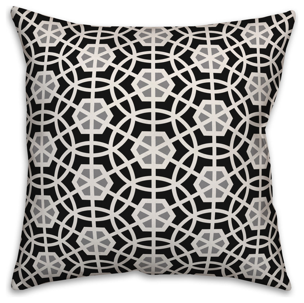 Black and Gray Geo Circles 16x16 Throw Pillow