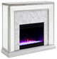 Trason Mirrored Faux Stone Fireplace with Color Changing Firebox, Silver