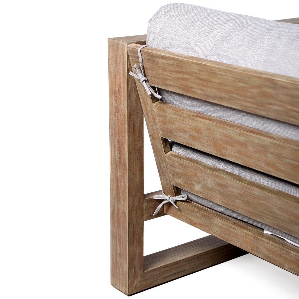 Paradise Outdoor Light Eucalyptus Wood Lounge Chair With Gray Cushions