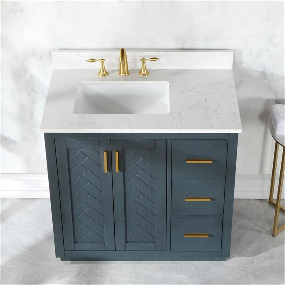 Gazsi 36" Single Bathroom Vanity Set in Charcoal Blue without Mirror